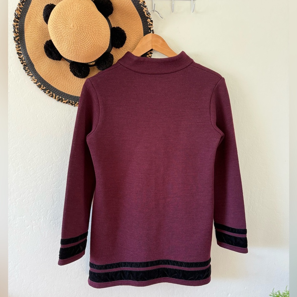 Soft Surroundings Runway Merlot Black Velvet Trim Wool Blend Tunic Sweater Small - Picture 3 of 13